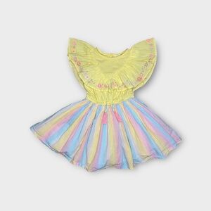 Next Rainbow Pastel Striped Festive Embroidered Dress